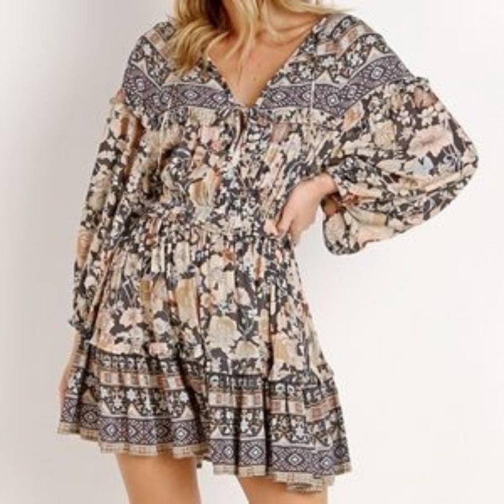 Spell and The Gypsy Amethyst Playdress Floral Long Sleeve Dress in Nightfall SM